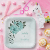 romantische blaue Blumen & grüne Blätter Pappteller (Party)