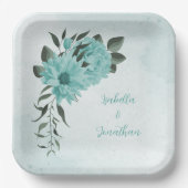 romantische blaue Blumen & grüne Blätter Pappteller (Vorderseite)