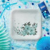 romantische blaue Blumen & grüne Blätter Pappteller (Party)