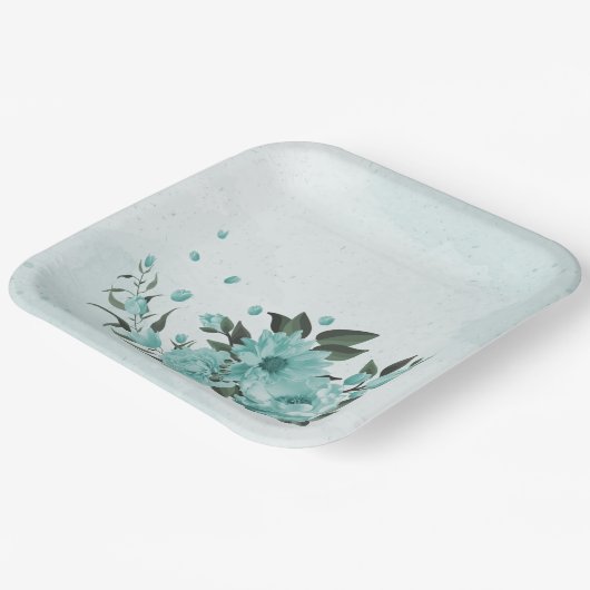 romantische blaue Blumen & grüne Blätter Pappteller (Gewinkelt)