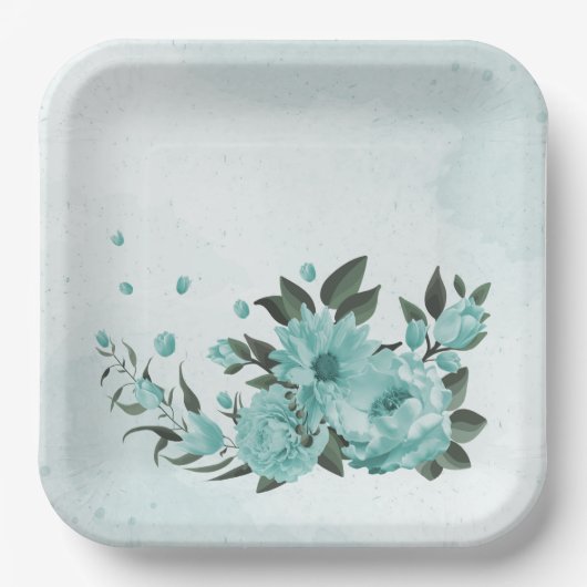 romantische blaue Blumen & grüne Blätter Pappteller (Vorderseite)