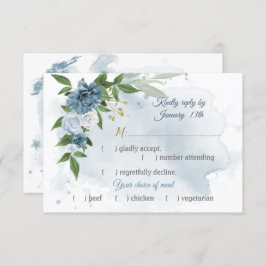 Romantische blaue Blumen, grüne Mahlzeit Wahl RSVP Karte