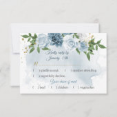 Romantische blaue Blumen, grüne Mahlzeit Wahl RSVP Karte (Vorderseite)