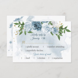 Romantische blaue Blumen, grüne Mahlzeit Wahl RSVP Karte