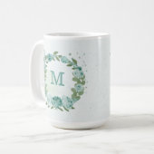 romantische blaue Blumen grüne Tasse (Vorderseite Links)