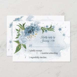 romantische blaue Blumen Grünpflanzen botanisch RSVP Karte