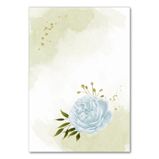 Romantische blaue Blumen, Grünpflanzen Tischnummer (Rückseite)