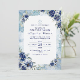 Romantische blaue Blumen Hochzeitseinladung Einladung