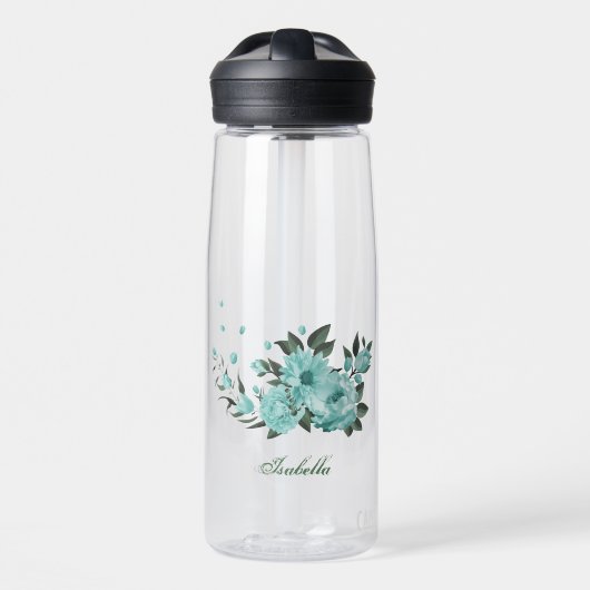 romantische blaue Blumen und grüne Blätter Trinkflasche (Vorne)