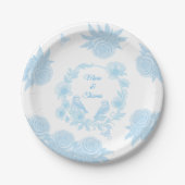 Romantische blaue Blumenhochzeit Pappteller (Vorderseite)