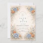 Romantische blaue Blumenhochzeit Save The Date (Vorderseite)