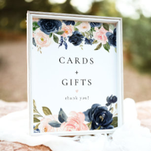 Romantische blaue Blumenkarten und Geschenkschild Poster