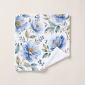 Romantische blaue Blüten Badhandtuch Set (Waschlappen)