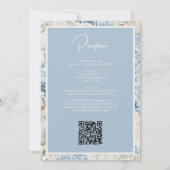 Romantische blaue Blüten in einem QR-Code Hochzeit Einladung (Rückseite)