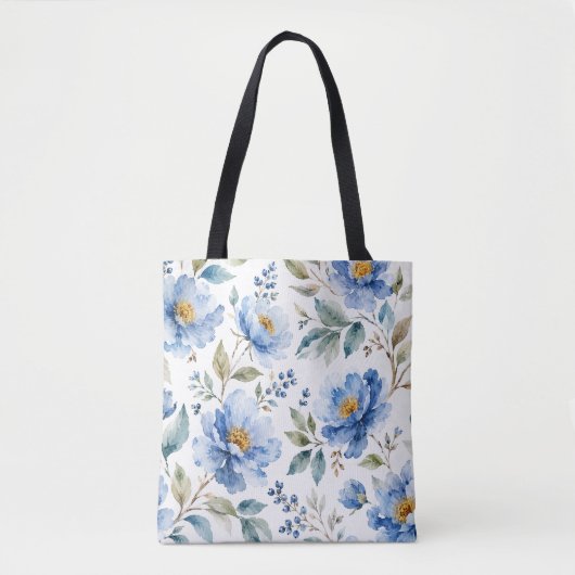 Romantische blaue Blüten Tasche (Vorderseite)