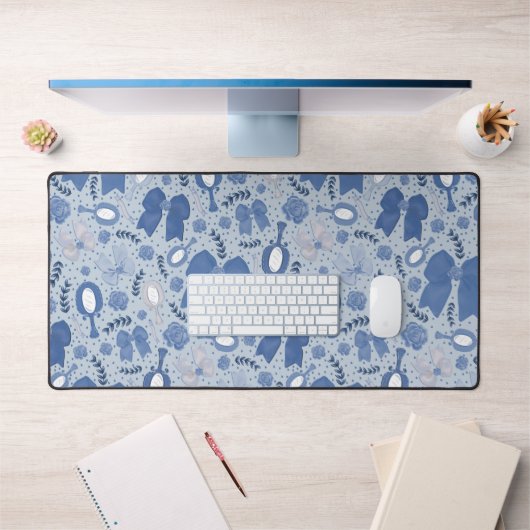 Romantische blaue Bögen und Rose Schreibtischunterlage (Büro 1)