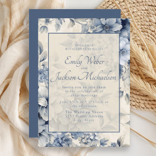 Romantische blaue Creme Vintage Blumenhochzeit Einladung