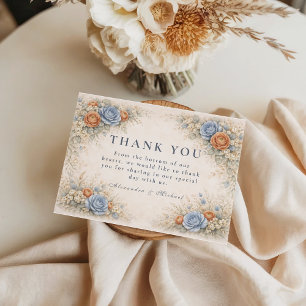 Romantische blaue florale Hochzeit Dankeskarte