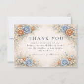 Romantische blaue florale Hochzeit Dankeskarte (Vorderseite)