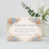 Romantische blaue florale Hochzeit Dankeskarte (Stehend Vorderseite)