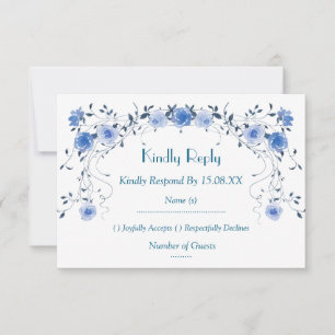 Romantische blaue florale Wasserfarbe-Tischnummern RSVP Karte