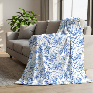 Romantische blaue französische Toile-Rosen Blumen- Sherpadecke