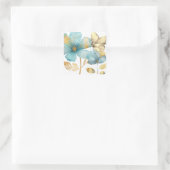 Romantische blaue goldene Blume danke Quadratischer Aufkleber (Tasche)