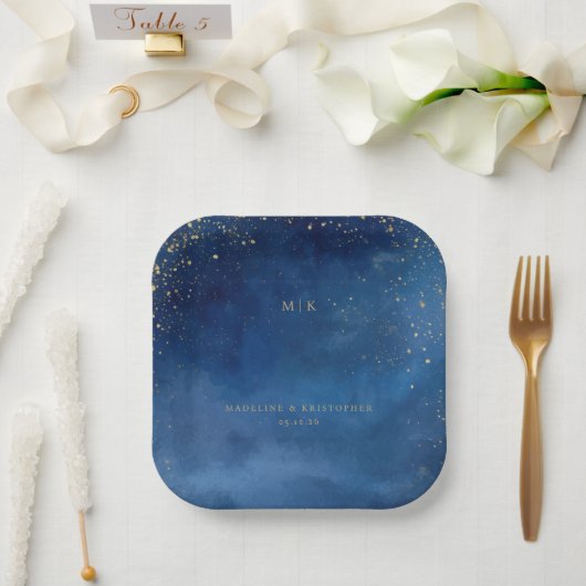 Romantische blaue Himmelsterne Pappteller (Hochzeit)