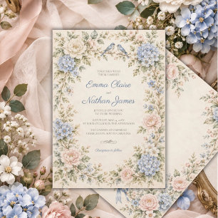 Romantische blaue Hortensien-Blumen-Hochzeit für V Einladung