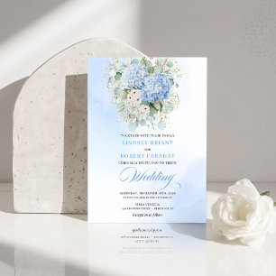 Romantische blaue Hortensien-Botanik-Hochzeitseinl Einladung