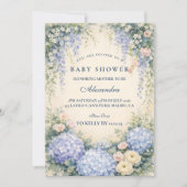 Romantische Blaue Hortensien-Garten-Baby-Party Einladung (Vorderseite)