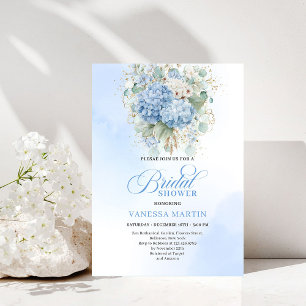 Romantische Blaue Hortensien Goldene Blumen Hochze Einladung