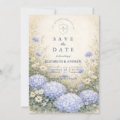 Romantische Blaue Hortensien-Hochzeit Save The Date (Vorderseite)