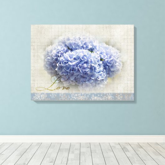 Romantische Blaue Hydrangeas Leinwanddruck (Insitu (Holzboden))