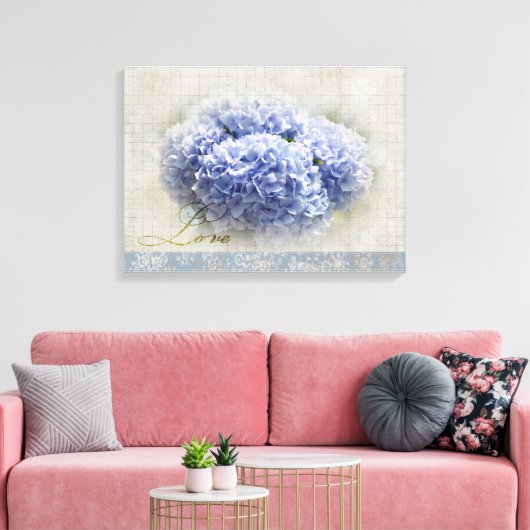 Romantische Blaue Hydrangeas Leinwanddruck (Insitu (Wohnzimmer))