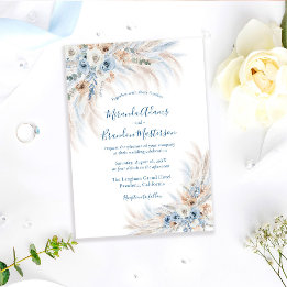 Romantische Blaue Kalligrafie Florale Boho-Hochzei Einladung