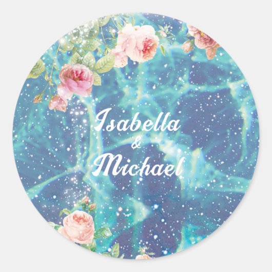 Romantische blaue, kundenspezifische Namen Runder Aufkleber (Vorderseite)