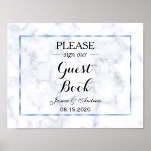Romantische blaue Marmor-Hochzeit Poster