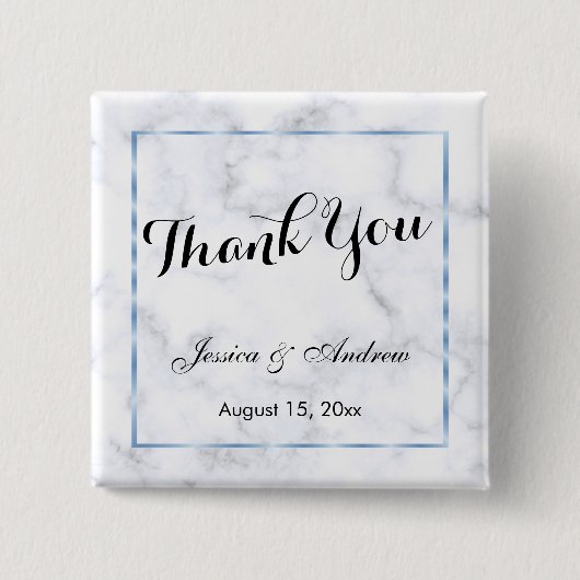 Romantische blaue Marmorhochzeit danken Ihnen Button (Vorderseite)