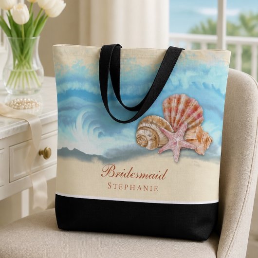 Romantische blaue Ozeanwelle & Muscheln Hochzeit Tasche