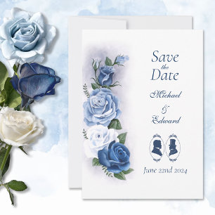 Romantische blaue Regency-Schwule-Botanicals-Lands Save The Date