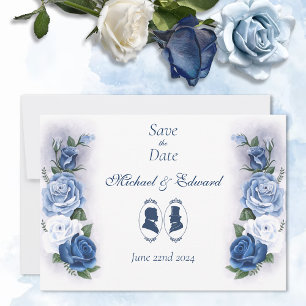 Romantische blaue Regency-Schwule Botanische Silho Save The Date