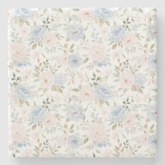 Romantische blaue rosafarbene Blumen Steinuntersetzer (Vorderseite)