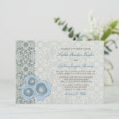 Romantische Blaue Rose Damask Highlights Hochzeit Einladung (Stehend Vorderseite)
