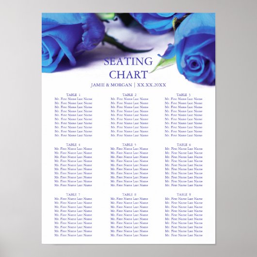 Romantische blaue Rose Hochzeitstabelle Poster (Vorne)