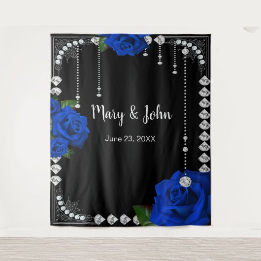 Romantische blaue Rose und Diamanten Foto Hintergr Wandteppich (Vorderseite)