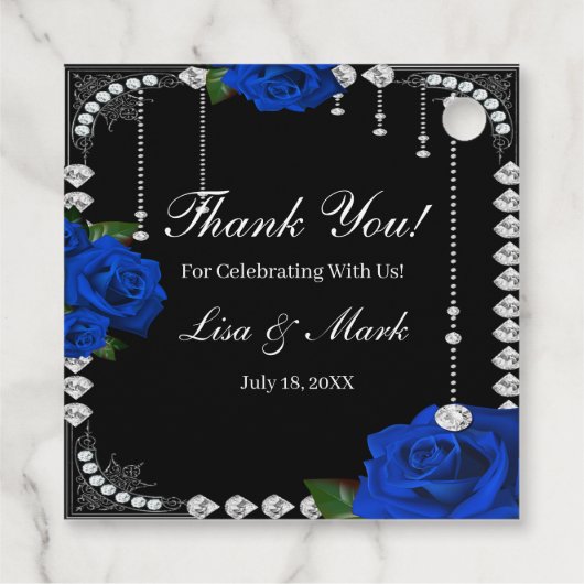 Romantische blaue Rose und Diamanten Geschenkanhänger (Rückseite)