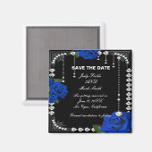 Romantische blaue Rose und Diamanten Save the Date Magnet (Vorderseite/Rückseite)