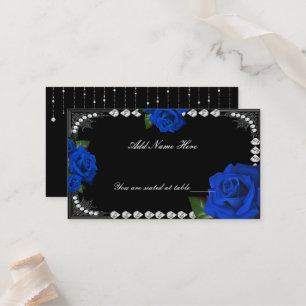 Romantische blaue Rose und Diamanten-Tisch-Platzka Platzkarte