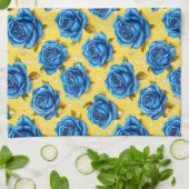 Romantische Blaue Rosen Moderne Blume Geschirrtuch (Gefaltet)